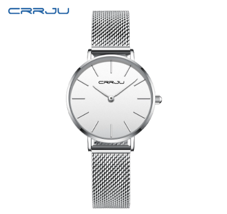CRRJU Women's Watch Top Brand Ultra Thin Quartz Casual Stainless Steel Waterproof 2185X SILVER WHITE