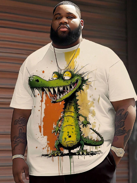 Men's Graffiti Crocodile Trend Print T-Shirt, Casual Short-Sleeved Round Neck T-Shirt, Men's Outdoor