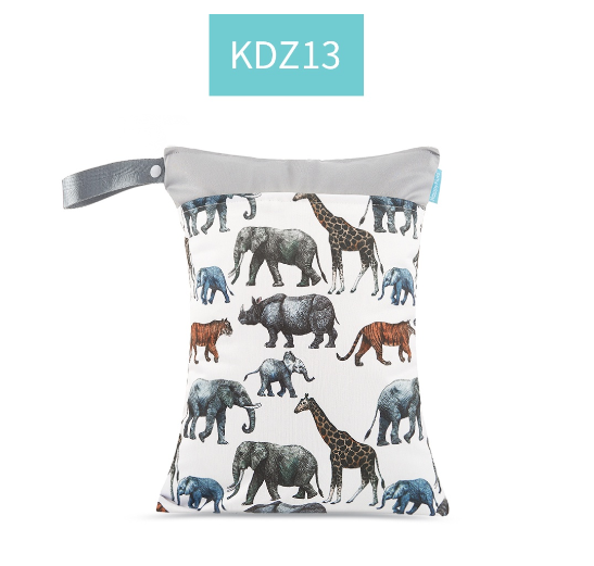 Happyflute 1PC Reusable Waterproof Fashion Prints Wet And Dry Diaper Bag Double Pocket Cloth Handle Wetbags DB27