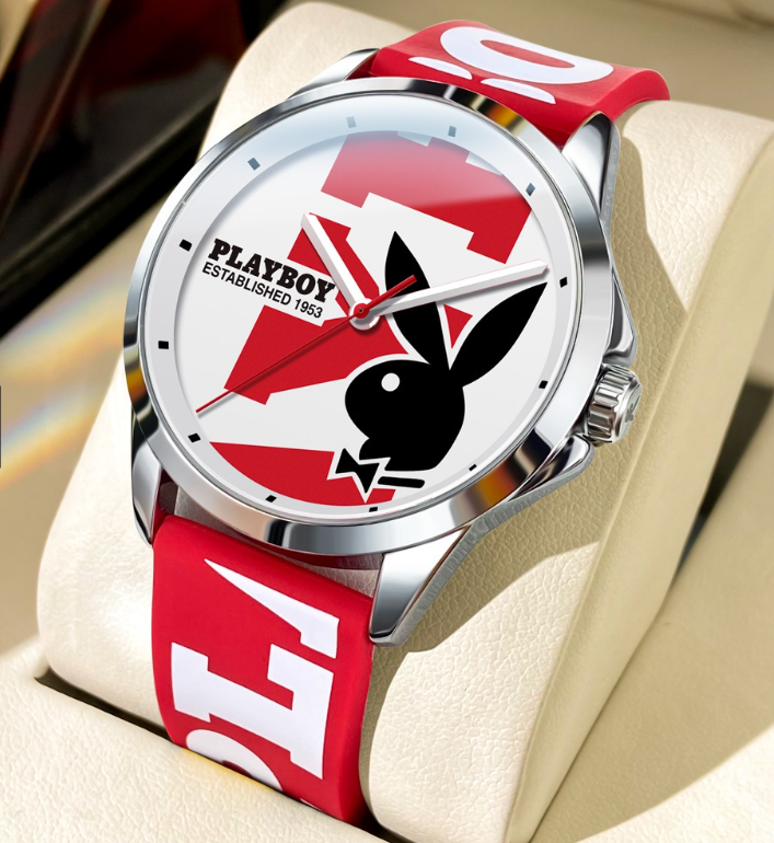 Playboy Watch For Men Waterproof Silicone Strap Original Rabbit Dial Trendy Fashion Style Men's Watch