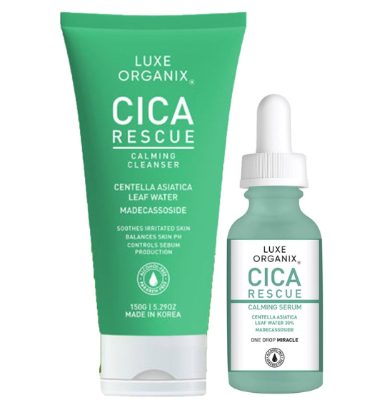 Luxe Organix Cica Rescue Calming Cleanser 150g and Cica Rescue Calming Serum 30ml Bundle