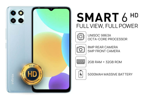 Infinix Smart 6 HD Cellphone | 2GB RAM + 32GB ROM | Octa-core Processor | 6.6” IPS LCD Display