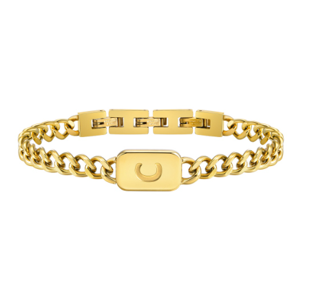 Meaeguet A-Z Initial Bracelet for Men Stainless Steel Cuban Link Chain Gold Bracelet Men Jewelry Gift for Boyfriend C