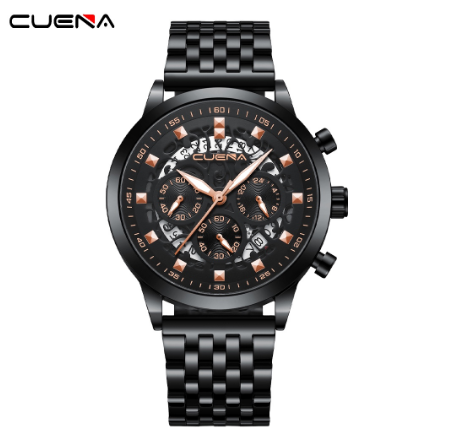 CUENA Men's Original Watch Multifunction Luminous Fashion Business Analog Quartz Stainless Steel Waterproof 6807 004