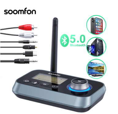 SOOMFON Bluetooth Receiver Transmitter 2 in 1 with 3.5mm AUX RCA Optical Audio Cable Bluetooth 5.0 Amplifier for Home Stereo TV DVD