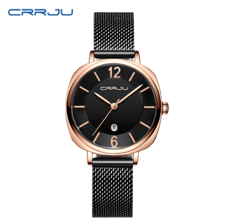 CRRJU Women's Watch Top Brand Multifunction Dial Fashion Sport Analog Quartz Stainless Steel Waterproof 2169 X  BLACK ROSE