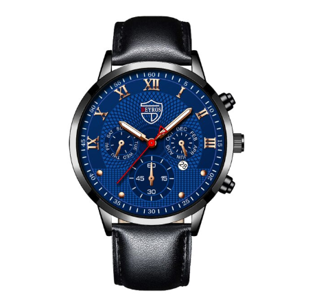 Men's Watch Sale Men's Waterproof Business Quartz Wristwatch Relo Ng Kalalakihan LEATHER BLACK BLUE