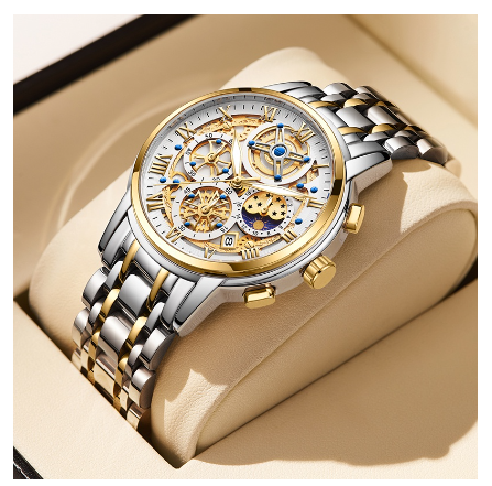 LIGE Original Watch Fashion Business Watches Men Waterproof Sports Chronograph Quartz Wrist Watches Top Brand Luxury Automatic Watch GOLD WHITE