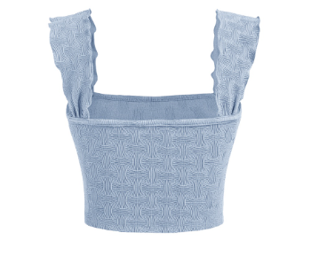 Lovito Women Frill Tank Top L55Ad002 (Khaki/Blue)