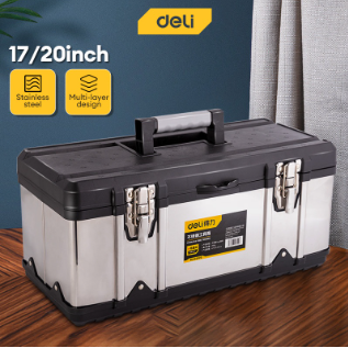 Deli Multi-layer Stainless Tool Stroage Box Portable Heavy Duty Tool Box Organizer 13-18 Inch