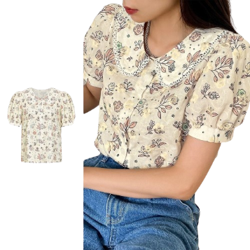 Lovito Women Casual Ditsy Floral Pattern Ruffle Neck Blouse L74ED045