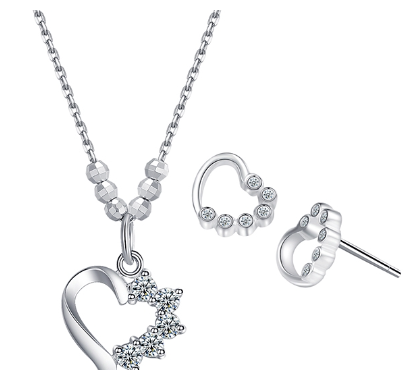 Earring And Necklace Heart Italy 92.5 Silver Korean Fashion Jewelry