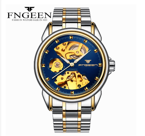 FNGEEN 8818 Men's Automatic Mechanical Watch SILVER  GOLD BLUE