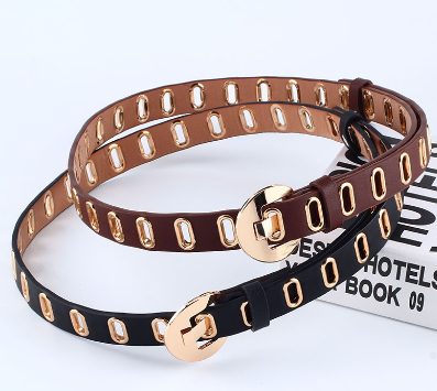 Korean Women's Casual Versatile PU Leather Belt Jeans Fashion Hollow Alloy Decorative Belt Waistband