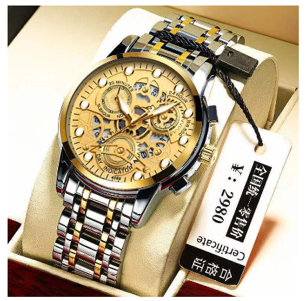 SENO Luxury 2022 New Men's Watch Hollow Multi-function Quartz Men's Wristwatch Stainless Steel Waterproof Luminous Watch SILVER GOLD