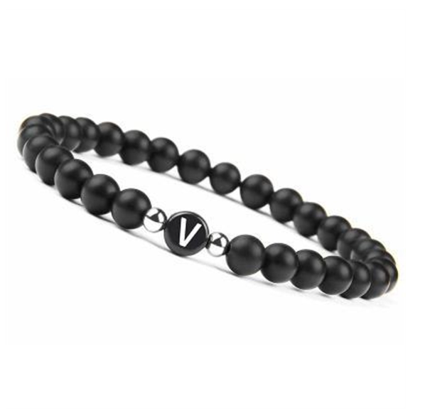6mm Black Frosted Stone Beaded Bracelet Unisex 26 Initials Letters Name Bracelet With Elastic Rope For Couple Friendship Gifts V