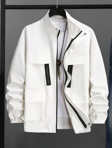 Manfinity Men's Casual Loose Fit Zip-Up Jacket, Spring & Autumn