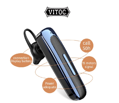 Vitog E1 Wireless Earphones Bluetooth Earpiece 20 Hours Playing Time Single-Ear Headset