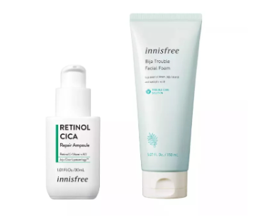 INNISFREE Retinol Cica Repair Ampoule 30ml + Bija Trouble Facial Foam 150g Bundle