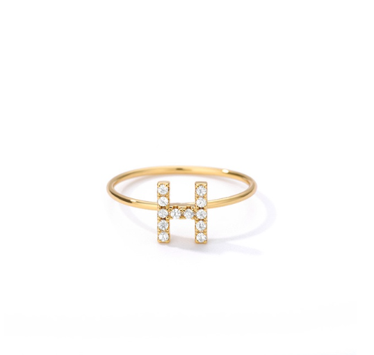 Maxzone Initial Letter Rings For Women Stainless Steel Gold Ring A-Z Letters Finger Ring Couple Wedding Aesthetic Jewelry Gift H