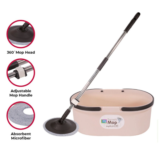 Home Gallery Tornado Mop With Microfiber Flat Mop Head - Beige With Brown