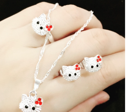 925 silver 3in1 ring earring necklace