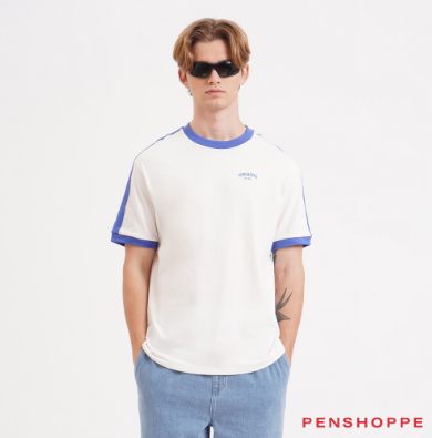 Penshoppe Relaxed Fit T-Shirt With Shoulder Taping For Men (Off White/Sand)