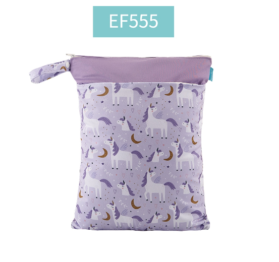 Happyflute 1PC Reusable Waterproof Fashion Prints Wet And Dry Diaper Bag Double Pocket Cloth Handle Wetbags DB23