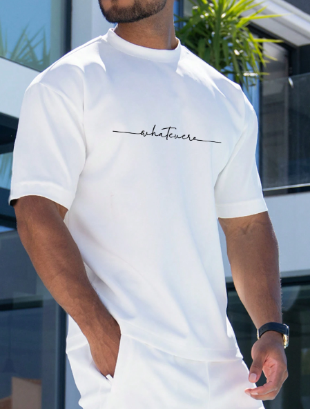 Men's Plus Size Summer Casual Short Sleeve T-Shirt With Letter Print, Round Neck