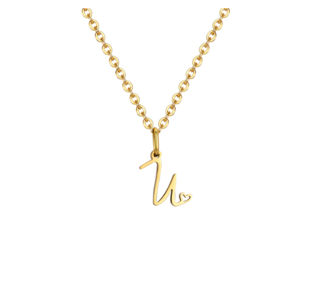 Vnox Initial with Hollow Heart Pendant Necklace,18K Gold Dainty Letter Choker Necklace Gift for Women Necklace Jewelry U