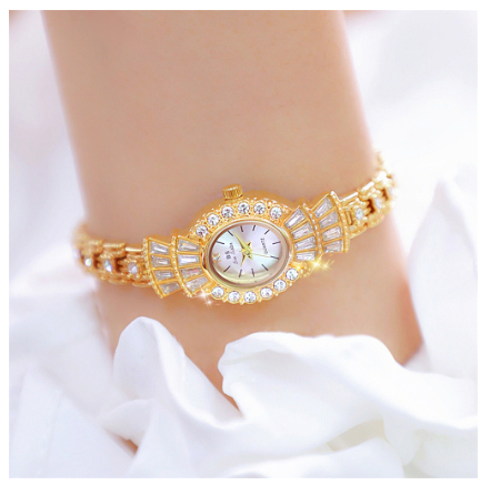 BS bee sister Gold Watch Women Clock Fashion Crystal Quartz Rhinestone Female Small Watch Wristwatch GOLD