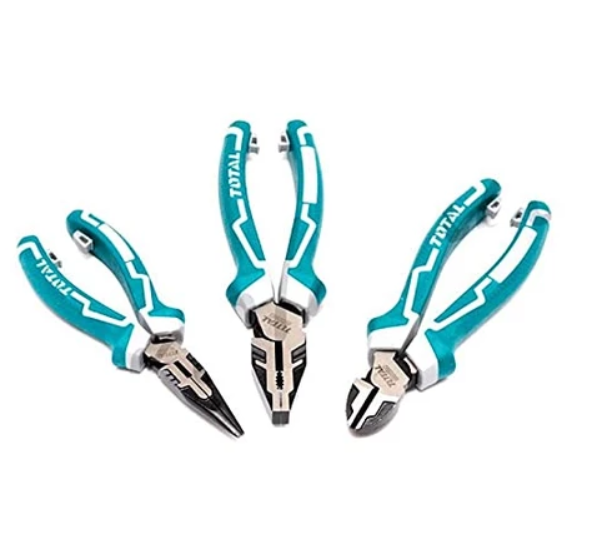 TOTAL Tools 3pcs High Leverage Pliers Set Combination Diagonal Cutting Long nose Pliers THT2K0301S