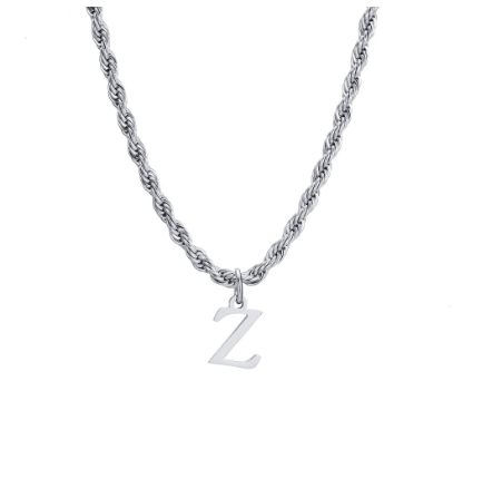 Meaeguet Fashion Letter Necklace A-Z Pendant Necklace for Women Men Stainless Steel Silver Choker Initial Necklace Accessories Z