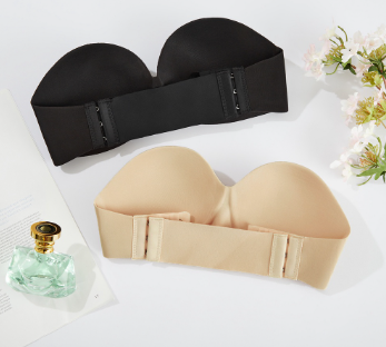 Lovito Elegant Plain Strapless Backless Non-removable Pads Wireless Women Bra L344L016 (Black/Apricot)