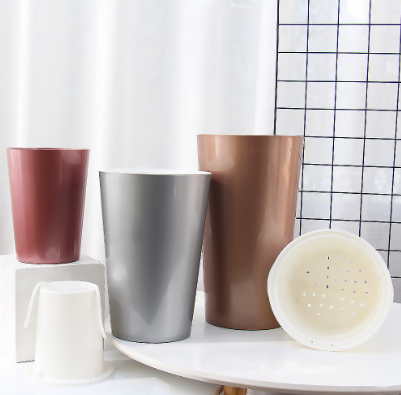 Modern Flower Pot Metallic Shade Plastic Self Watering Planter with Inner Basket Gardening