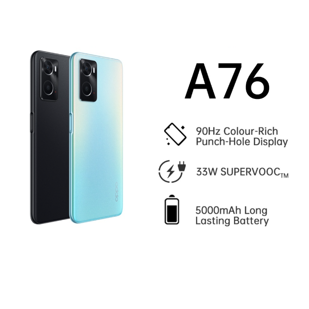 OPPO A76 6GB+128GB | 33W Super VOOC Charging | 5000mAh Long-Lasting Battery Smartphone