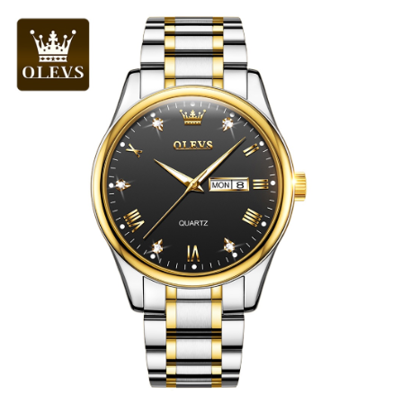 OLEVS Watch For Men Water proof Quartz Man Mens Watches Original Relo Sliver With Box Business Calendar Steel Belt Gold Luminous 006