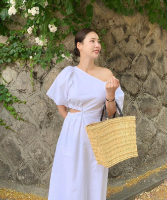 Irregular Hollow Out Waist Slim Lantern Sleeve Dress