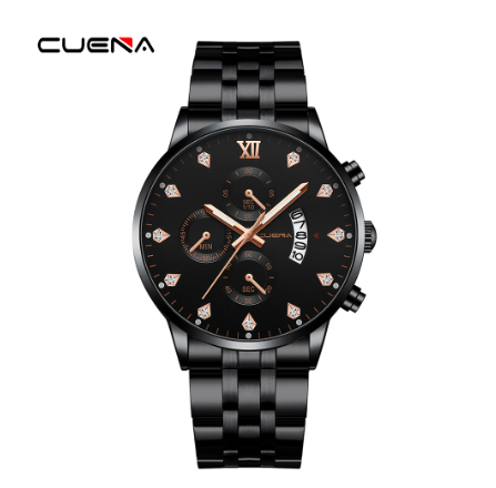 CUENA New Men's Watch Fashion Business Stainless Steel Waterproof Quartz Watch BLACK ROSEGOLD