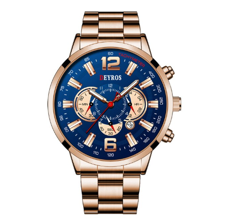 Fashion Mens Sports Watches Men Stainless Steel Quartz Wrist Watch Calendar Luminous Clock Man Business Casual Leather Watch 2