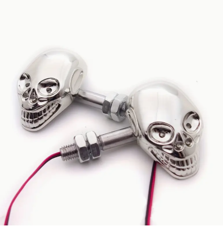 12v LED Universal Motorcycle Skull Head Turn Signal Light Indicators Amber Lamp Scooter Off-road Dirt Bike