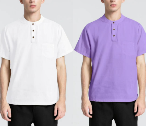 Men Casual Cotton Short Sleeve Shirts Chinese Collar Shirt Kurta Shirt Formal Muslimah Raya Plain Shirt Tops Plus Size