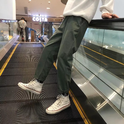 Korean solid color straight cut ankle length pants working pants preppy style