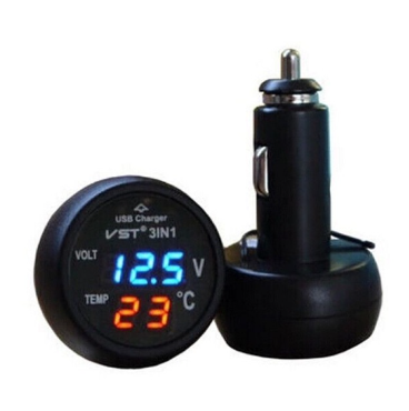 VST-706 VST706 3-in-1 Car USB Charger Thermometer / Voltmeter / USB Charger