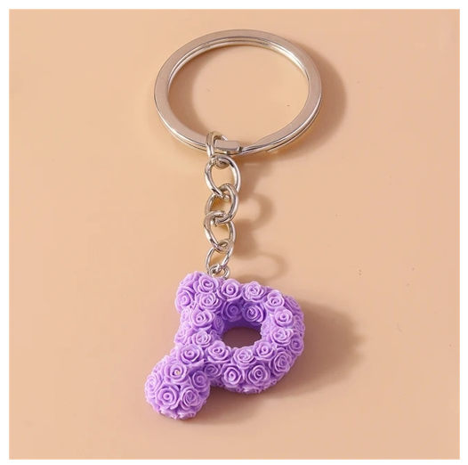 Fashion Rose 26 Letter Keychains Sweet Flower A-Z Alphabet Keyrings For Women Handbag Pendant Ornaments Jewelry Accessories P