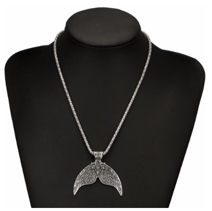 Vintage Silver Bohemian Ethnic Mermaid Tail Pendant Necklace