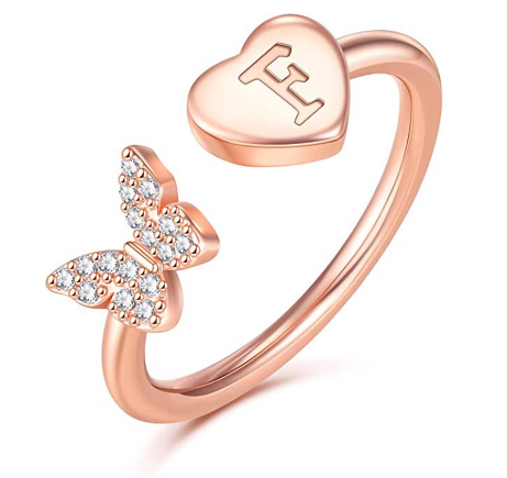 26 English letters Diamond ring Women's adjustable opening copper ring Jewelry F