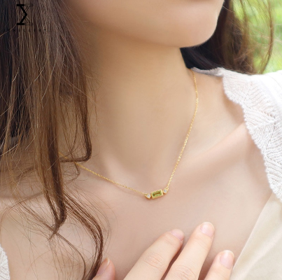 Silver Gold-Plated Necklace Women New Style Versatile Peridot Clavicle Chain