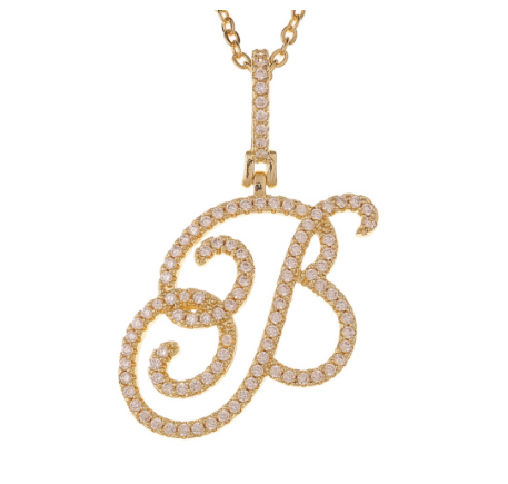 Fashion A-Z Initial Cursive Letters Pendant Necklace For Women Gold Color Shiny Rhinestone Chain Necklace Jewelry Gift B