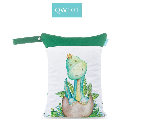 Happy Flute 1PC Reusable Waterproof Fashion Prints Wet And Dry Diaper Bag Double Pocket Cloth Handle Wetbags 30x40CM S25